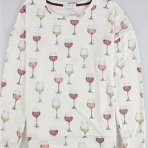 P.J. Salvage Wine Glass Print Pajama Top - Cream
